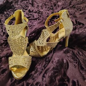 Gold Heels with Intricate Design and High Stiletto